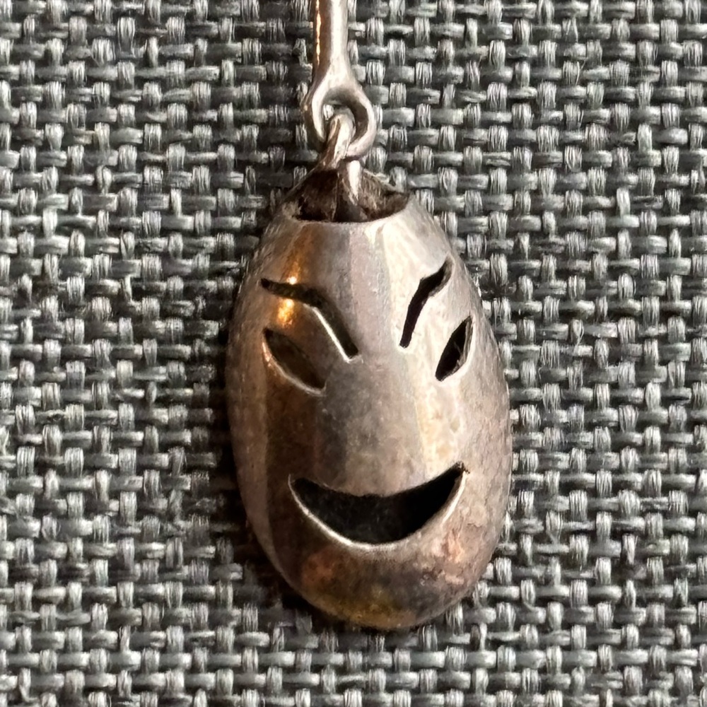 925 Sterling Silver Comedy Tragedy Sardonic Mask Pendant Necklace Mexico Signed